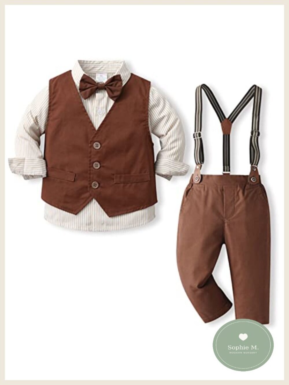 Toddler Boy Dress Outfit: Cotton Button Down Shirt & Pants Set with Suspenders
